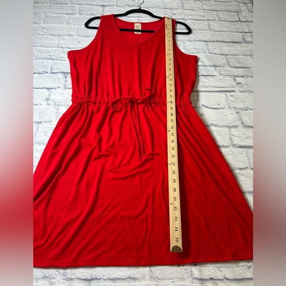 Faded Glory Red Sleeveless V-Neck Dress with Elastic Drawstring Waist. - Picture 8 of 9